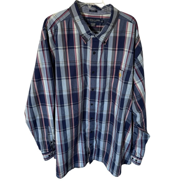U.S. Polo Assn. Navy and Red Plaid Long Sleeve Shirt 4XLT - Picture 2 of 6